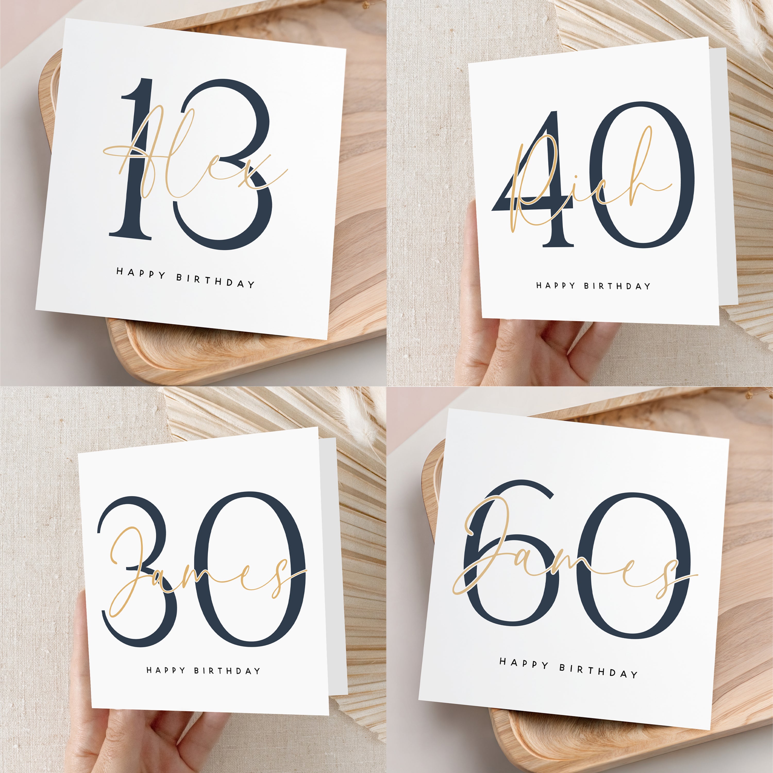Personalised Any Age Birthday Card Script & Navy Minimal