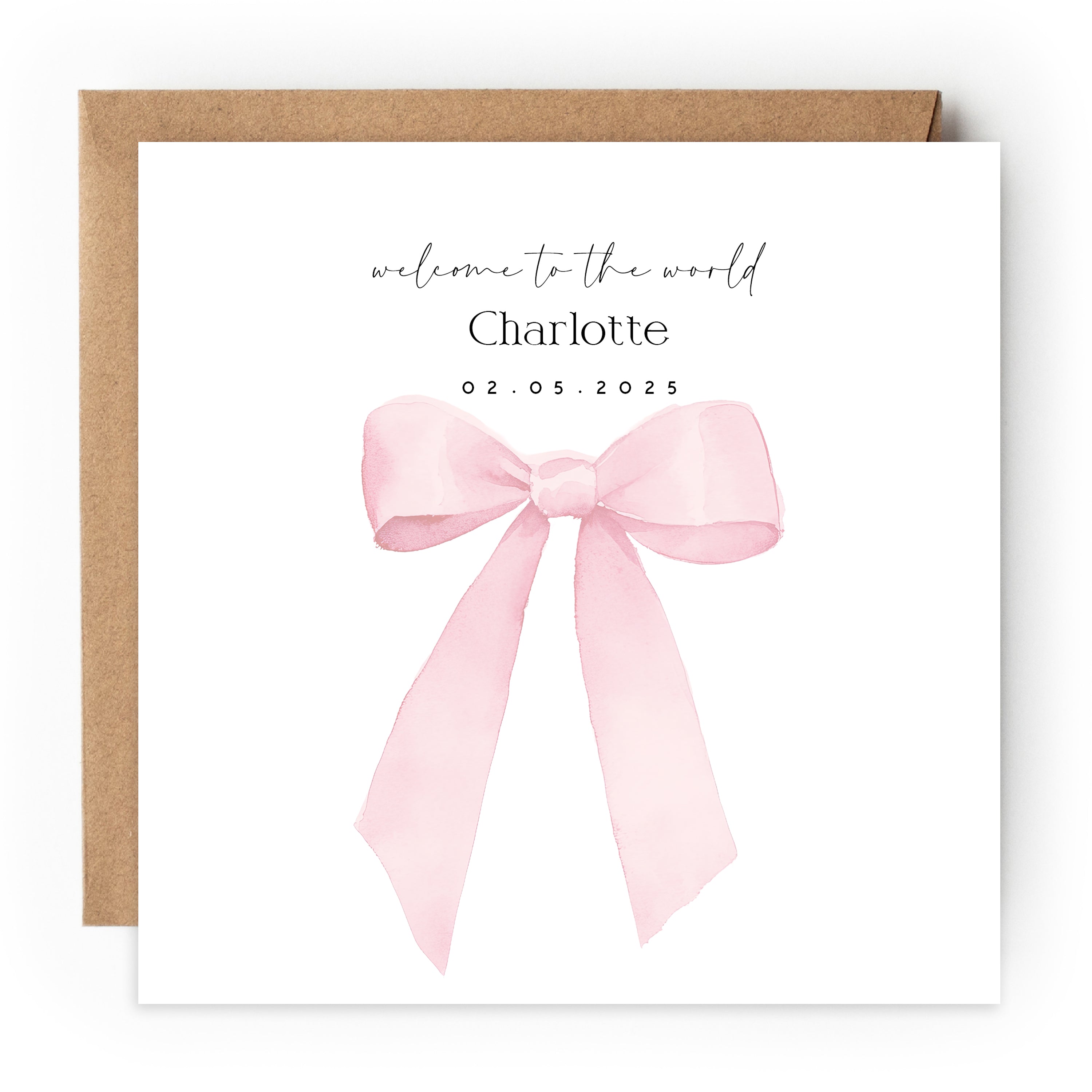 Personalised Welcome To The World Card pink ribbon Newborn Baby Card