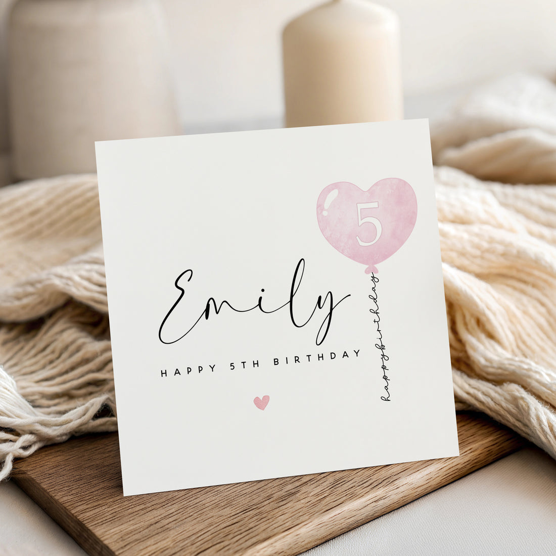 Personalised Pink Balloon & Script Card Any Age