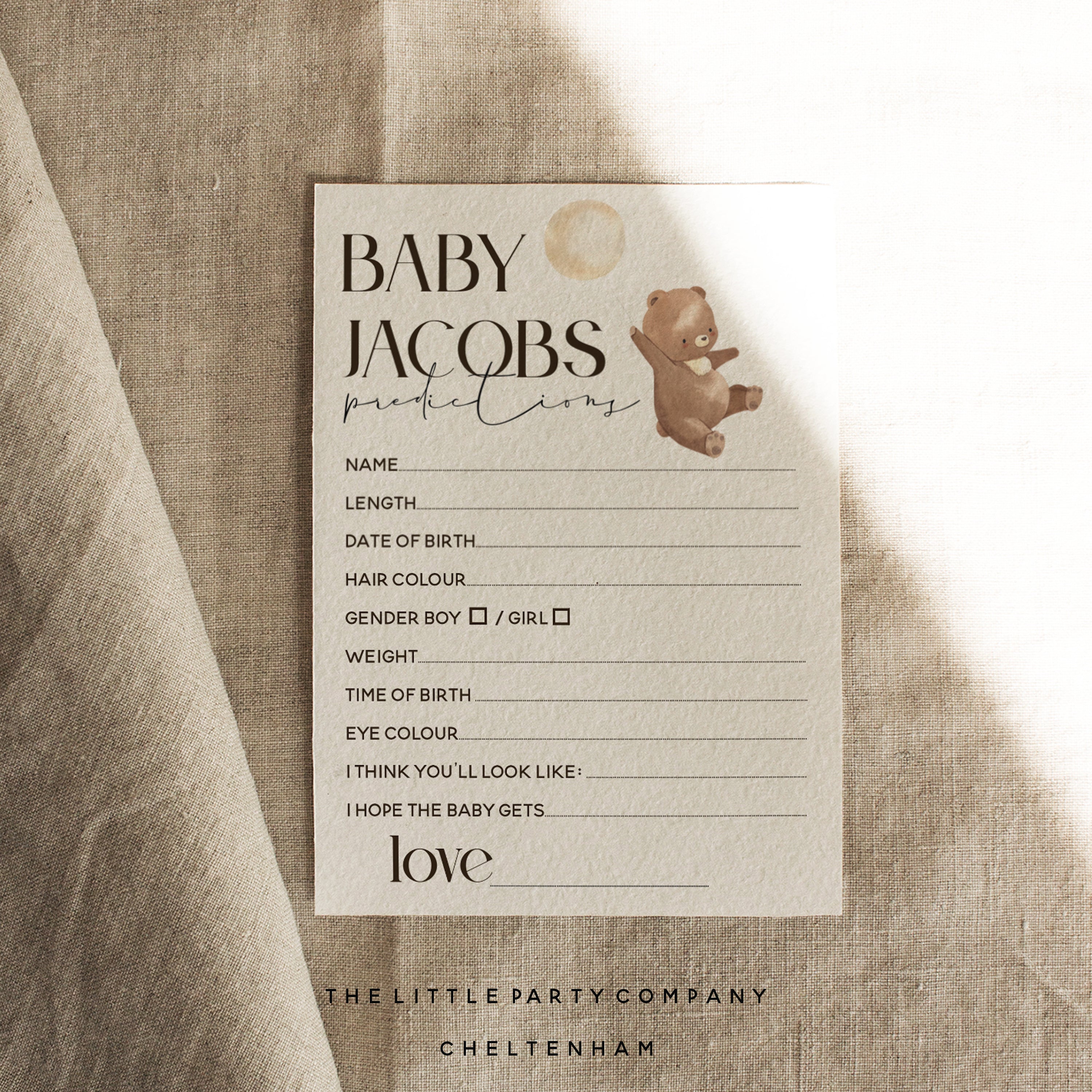Personalised Teddy Bear Prediction Cards