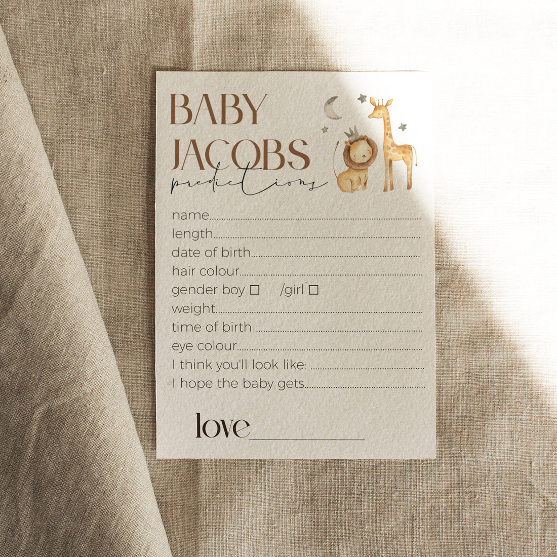 Personalised Cute Safari Prediction Cards