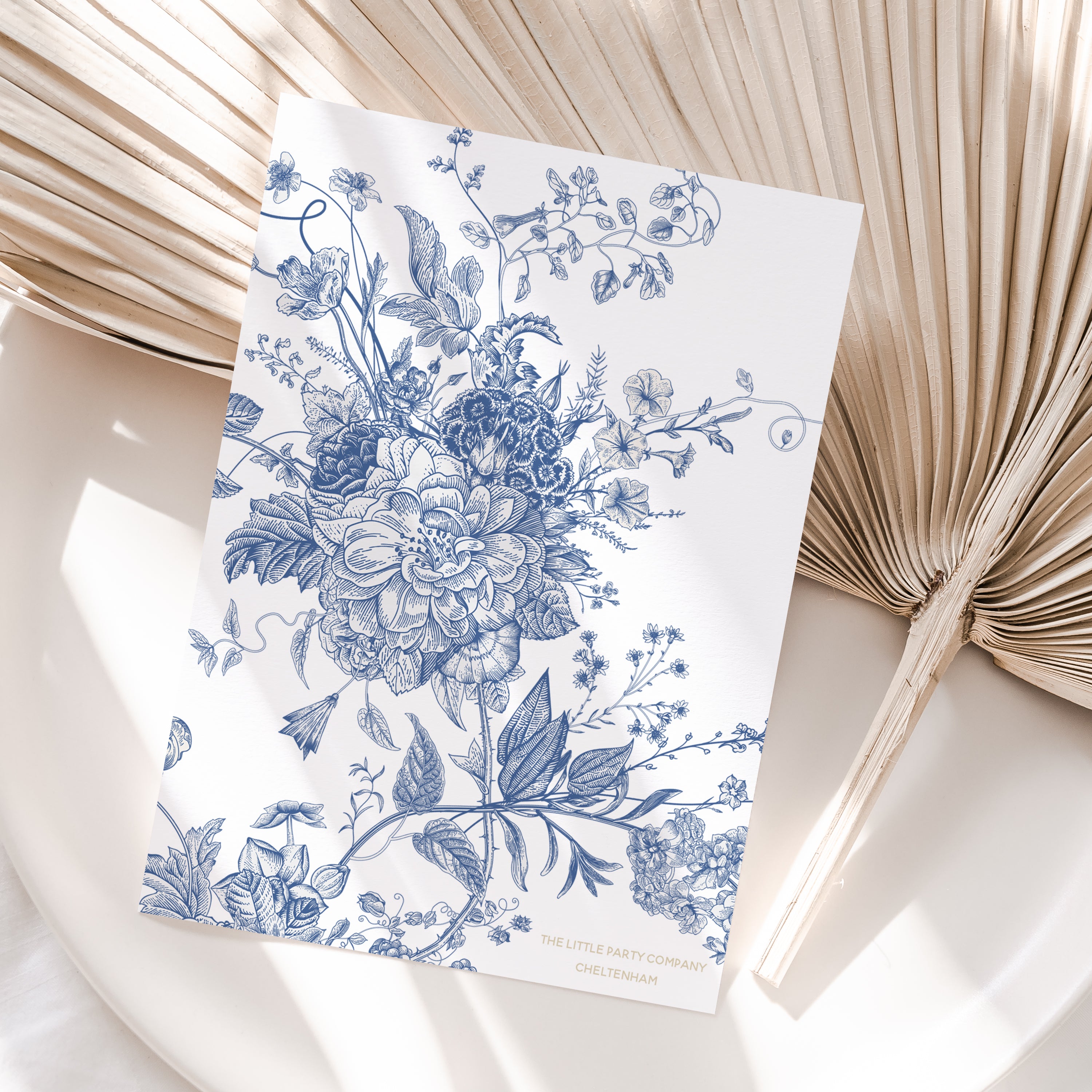 Boho Botanical Blue Porcelain Baby Trivia Game Cards