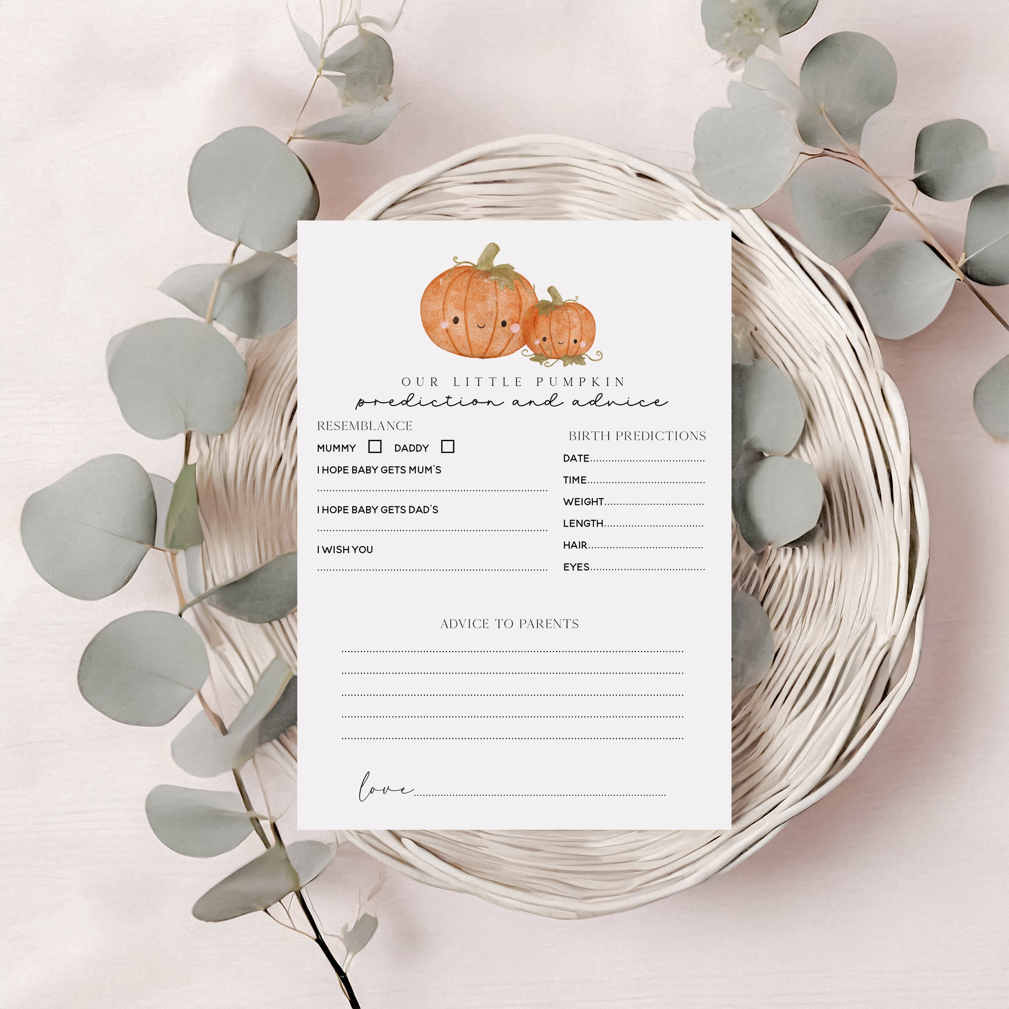 Halloween Little Pumpkin Design Baby Shower Baby Birth Prediction & Advice Cards A5