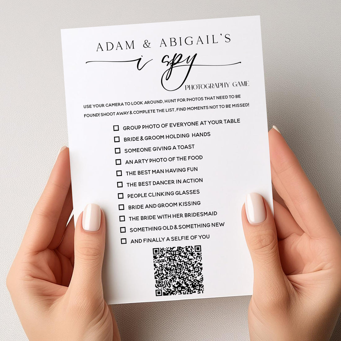Wedding I Spy Game Game with QR code option