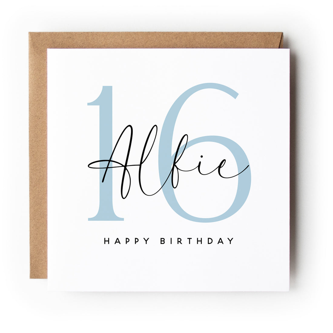 Blue Minimal Script Any Age Birthday Card