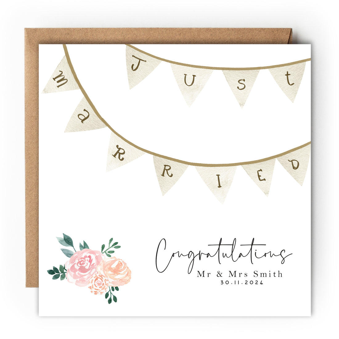 Personalised Just Married Boho Bunting Wedding Card