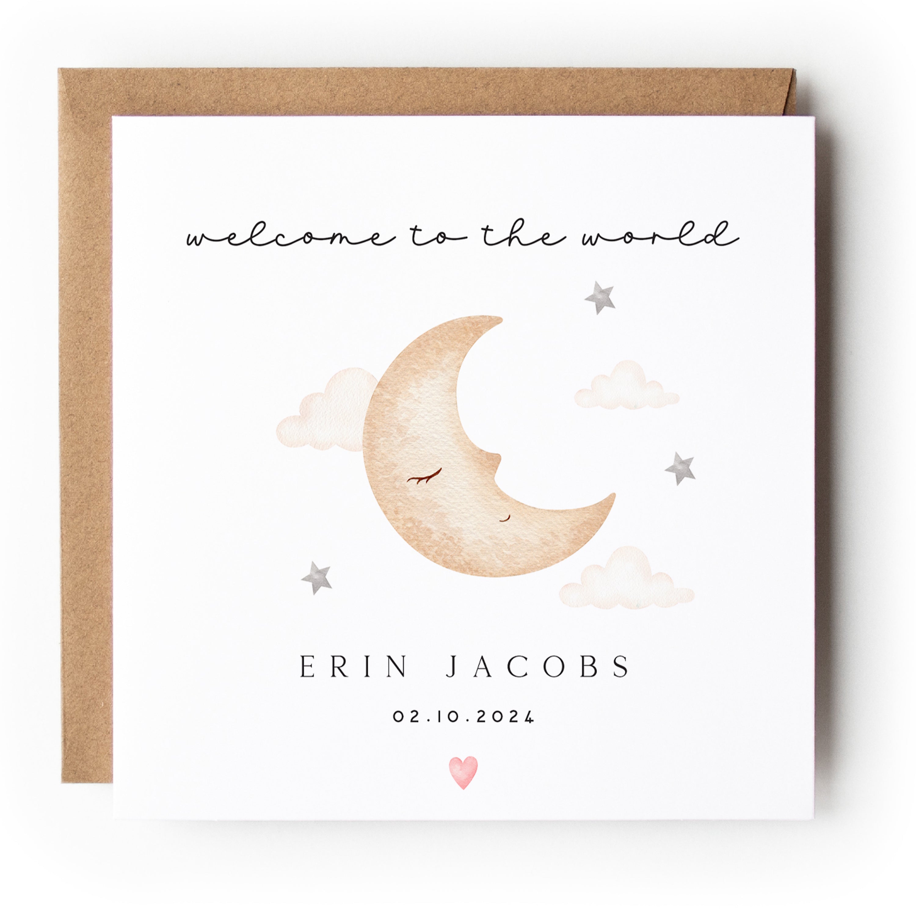 Personalised Welcome To The World Card Moon Star Newborn Baby Card