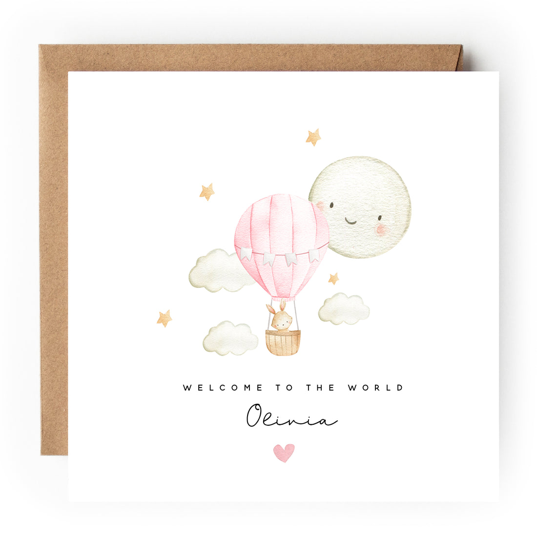 Personalised Welcome To The World Pink Air balloon Newborn Baby Card