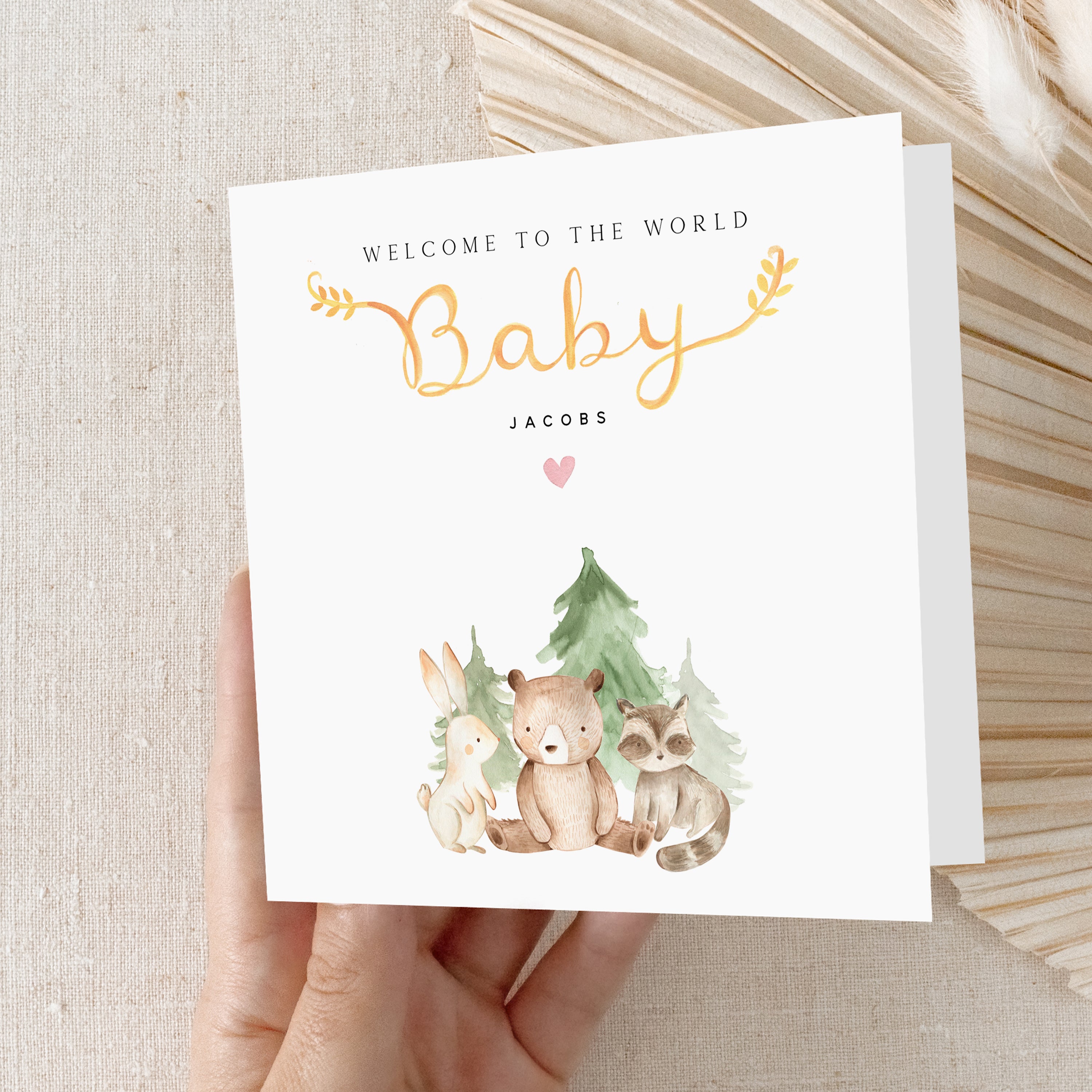 Personalised Woodland Theme New Baby Card