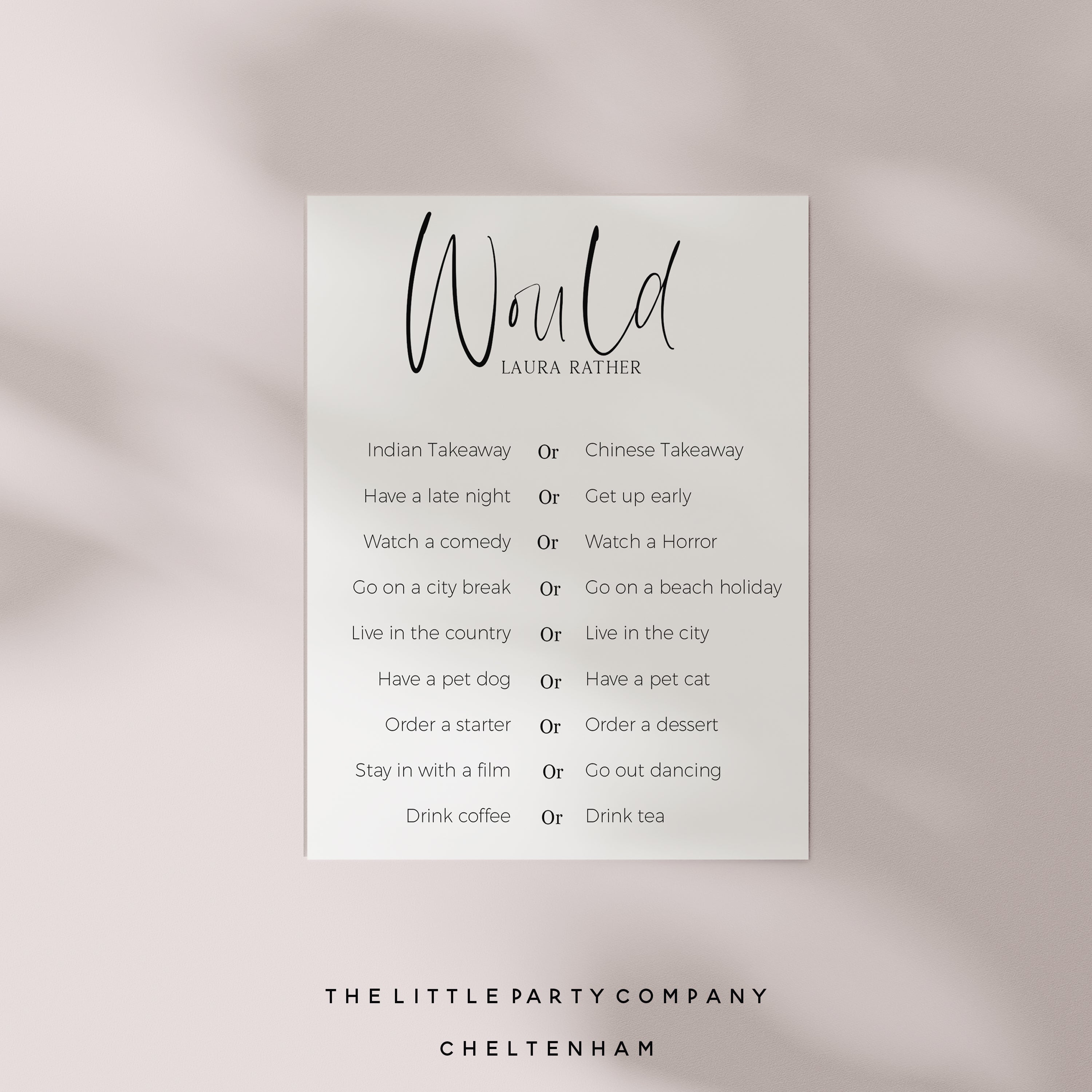 Minimal White Personalised Baby Shower Would She Rather Cards