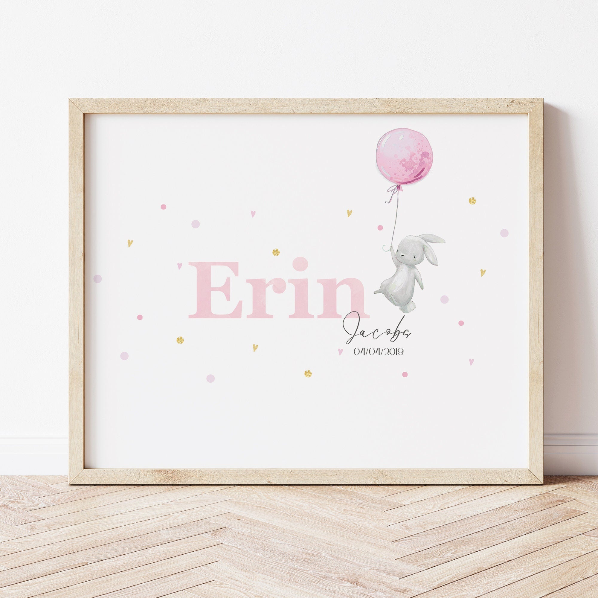 Watercolour Rabbit Personalised Name Print