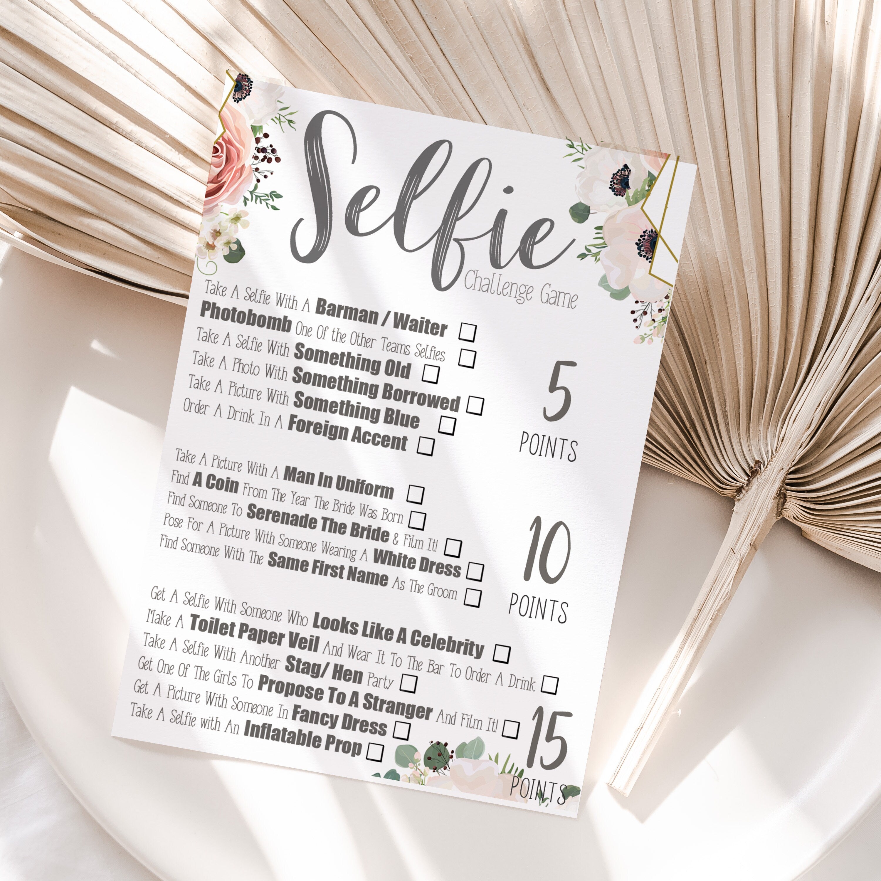 Boho Floral Hen Selfie Game Cards