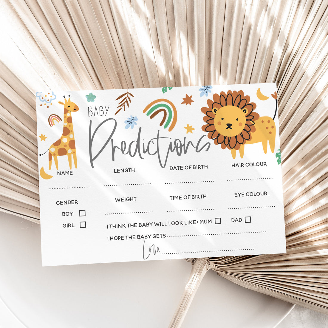 Cute Safari Baby Prediction Game Cards