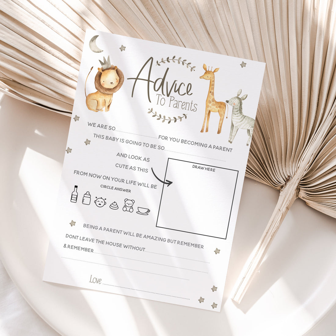 Cute Watercolour Safari Advice To Parents Cards