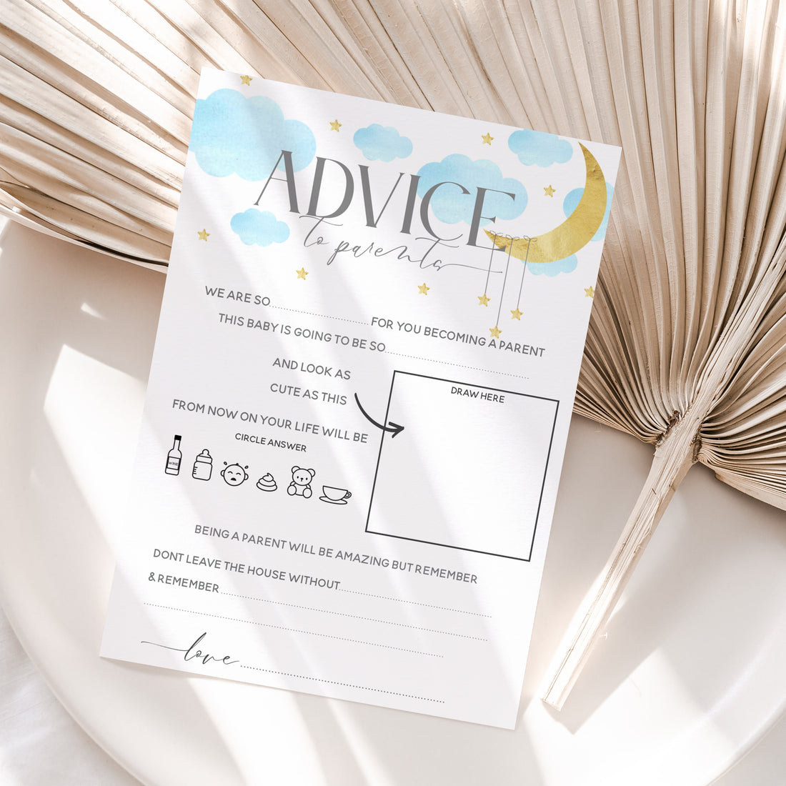 Whimsical Baby Boy Blue Advice To Parents Cards