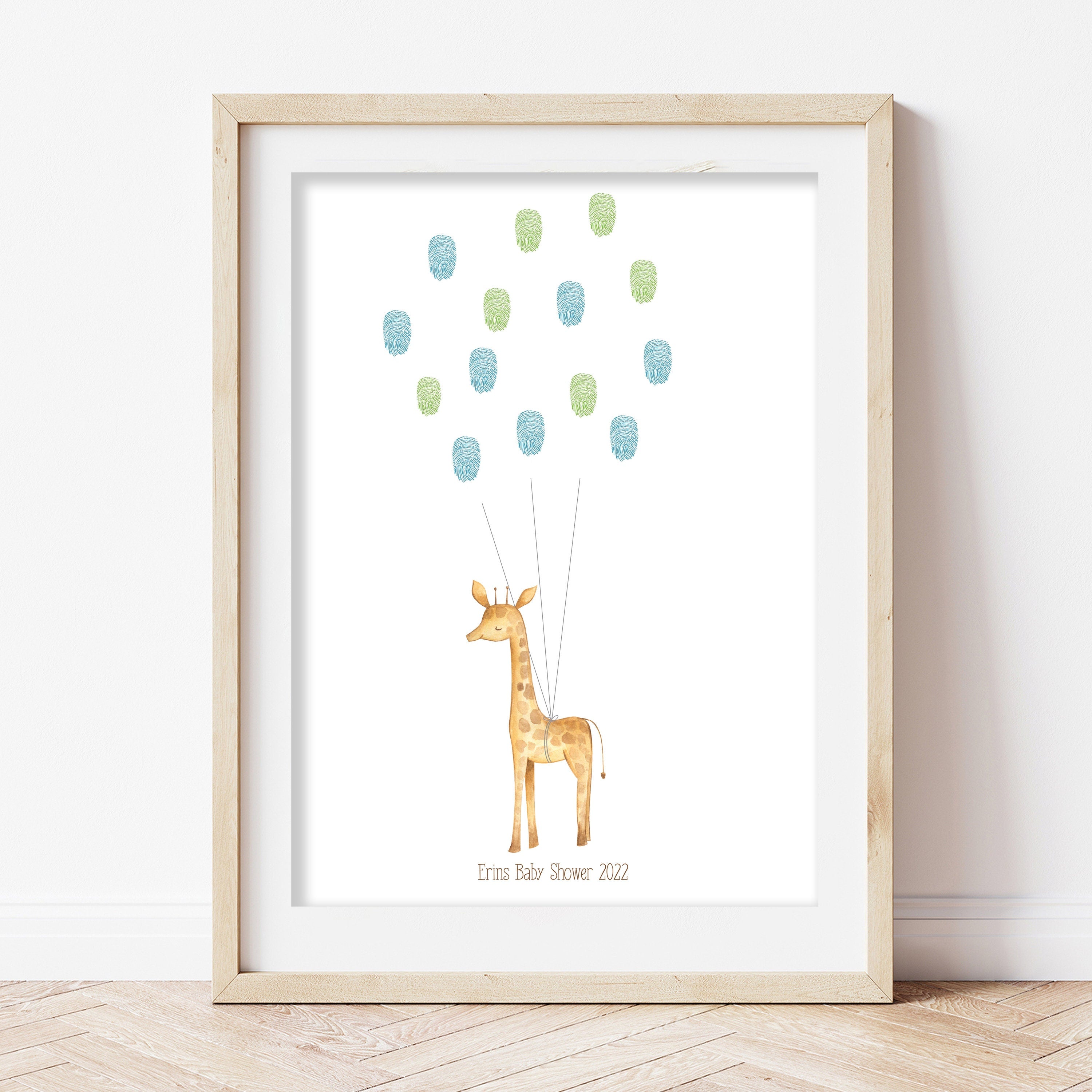Cute Watercolour Giraffe Personalised Fingerprint Guest Book
