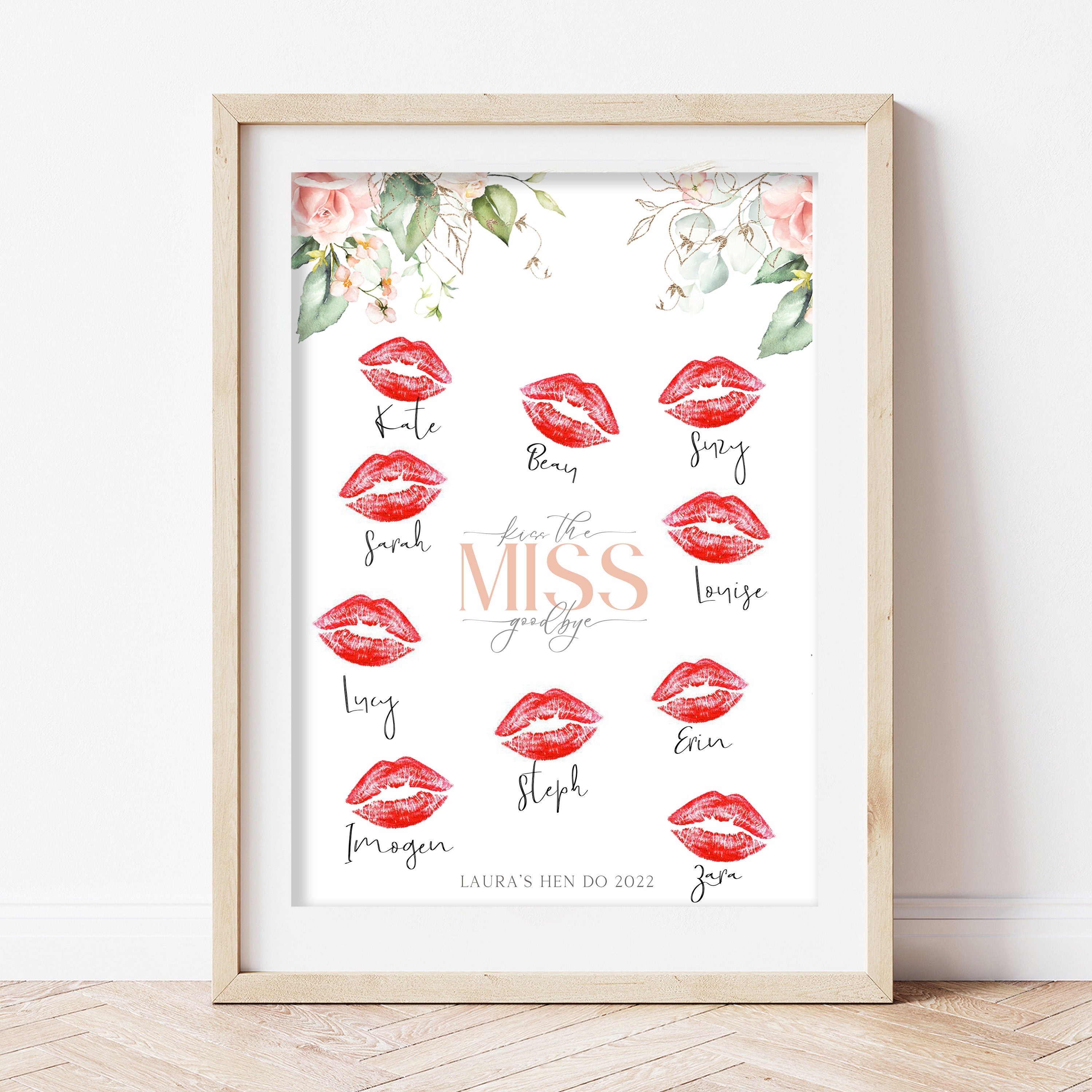 Boho Floral Rose Personalised Kiss The Miss Goodbye Print