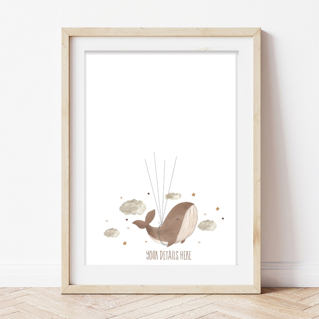 Cute Watercolour Whimsical Whale Personalised Fingerprint Guest Book