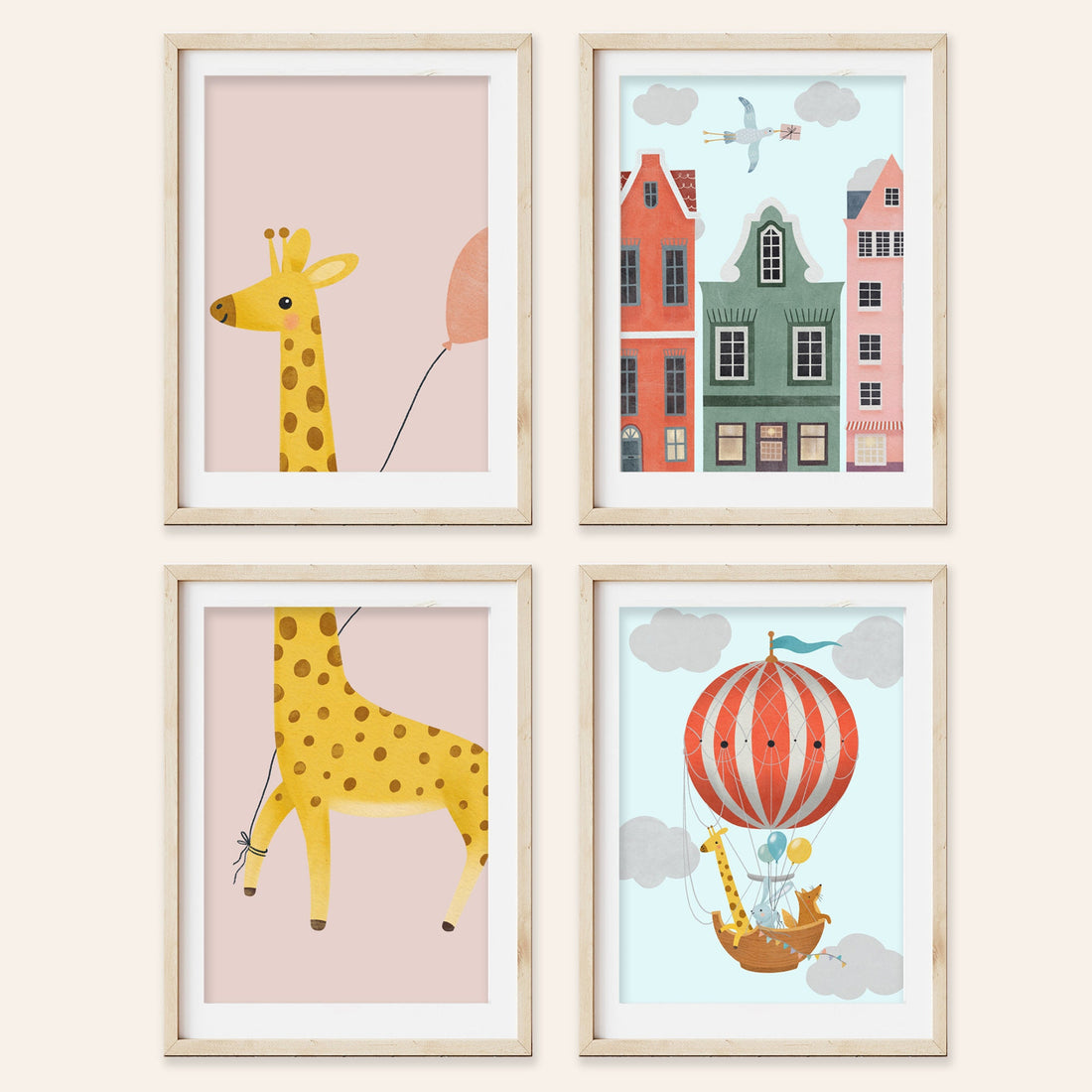 Whimsical giraffe 4 Pack Prints