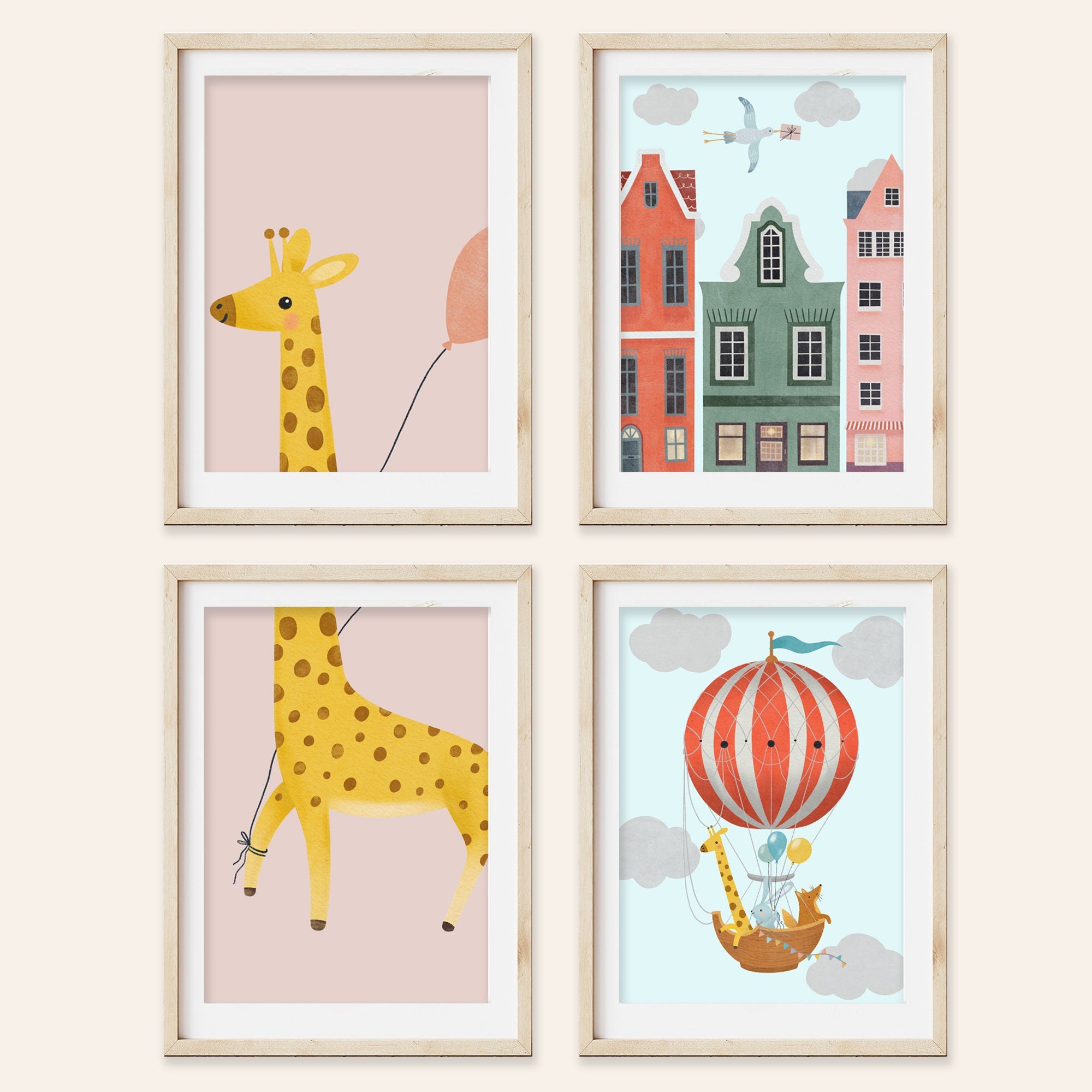 Whimsical giraffe 4 Pack Prints