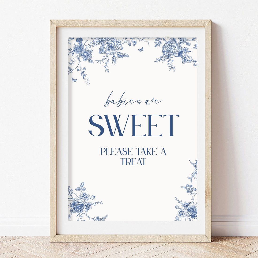 BOHO BOTANICAL BLUE PORCELAIN Babies Are Sweet Baby Shower Sign