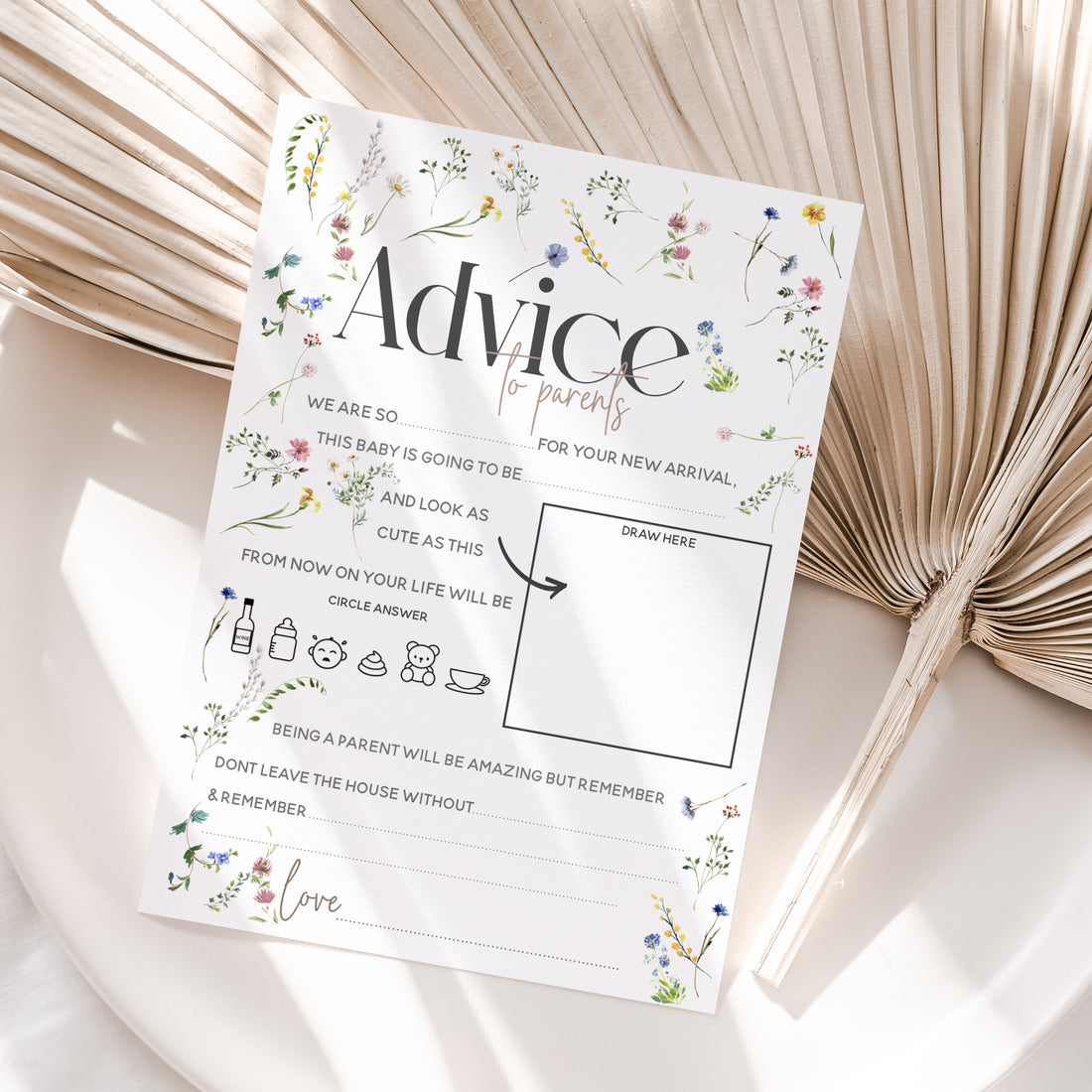 Wild Flower Ditsy Baby Shower Advice To Parents Cards