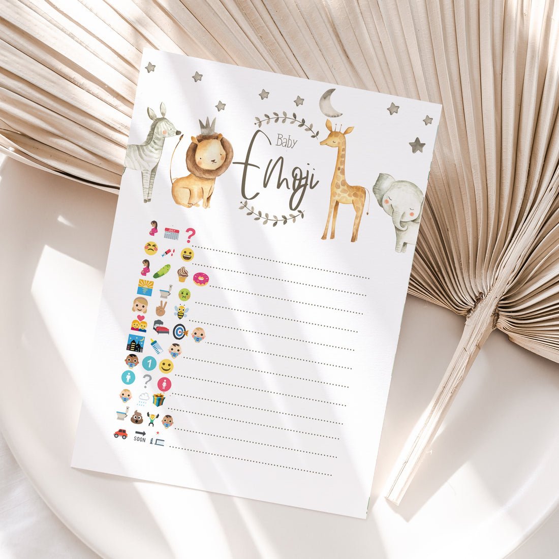 Cute Watercolour Safari Emoji Game Cards