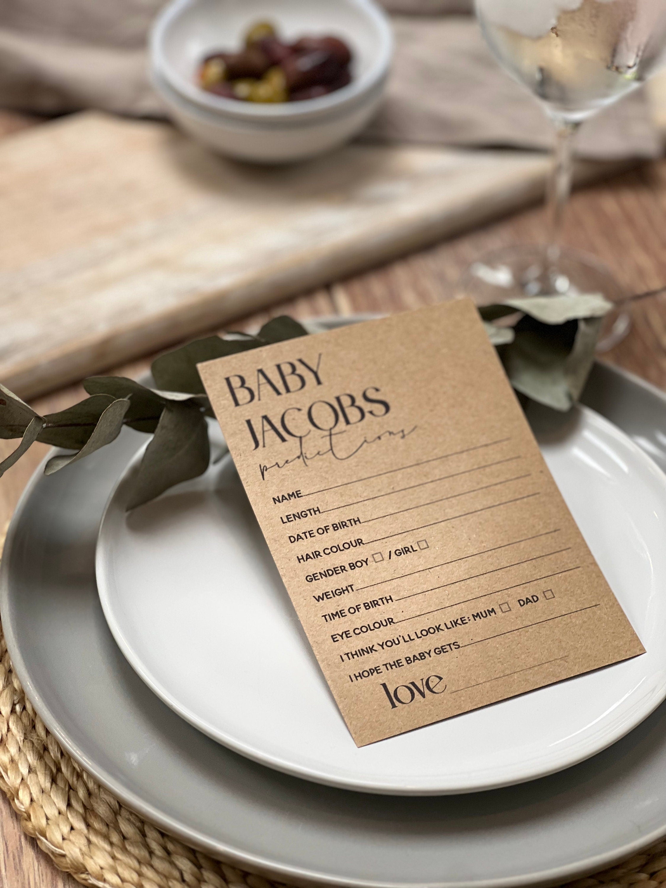 Kraft Card Personalised Baby Shower Prediction Cards