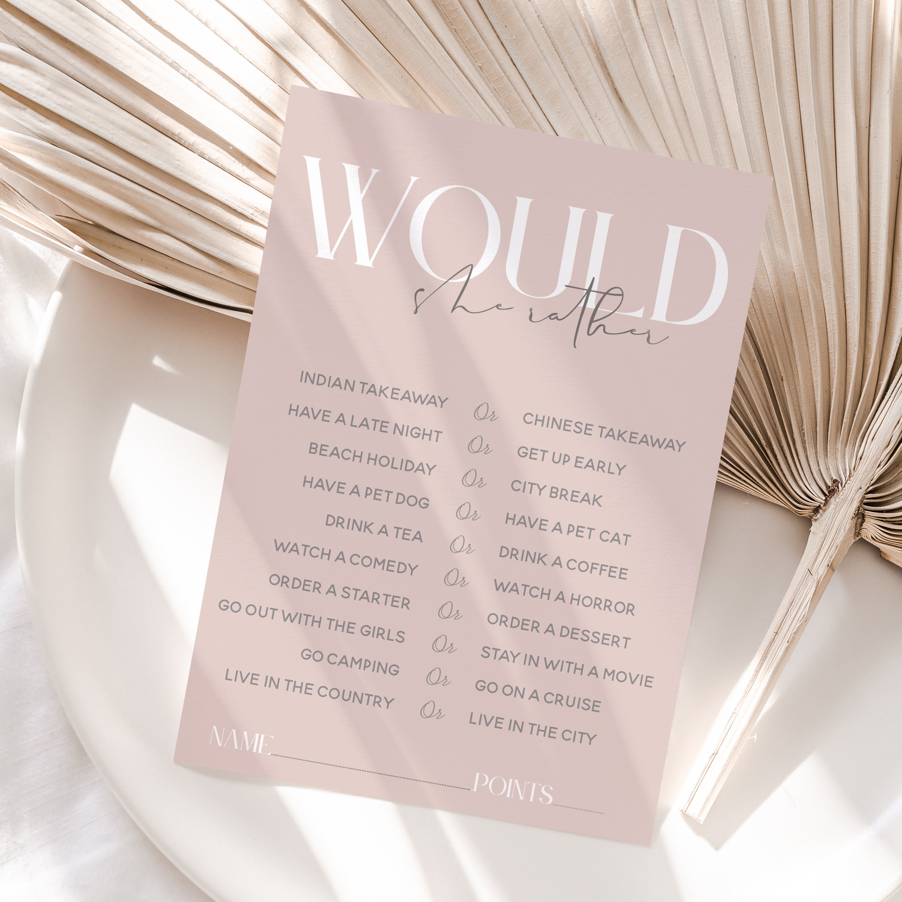 Blush Would She Rather Game Cards