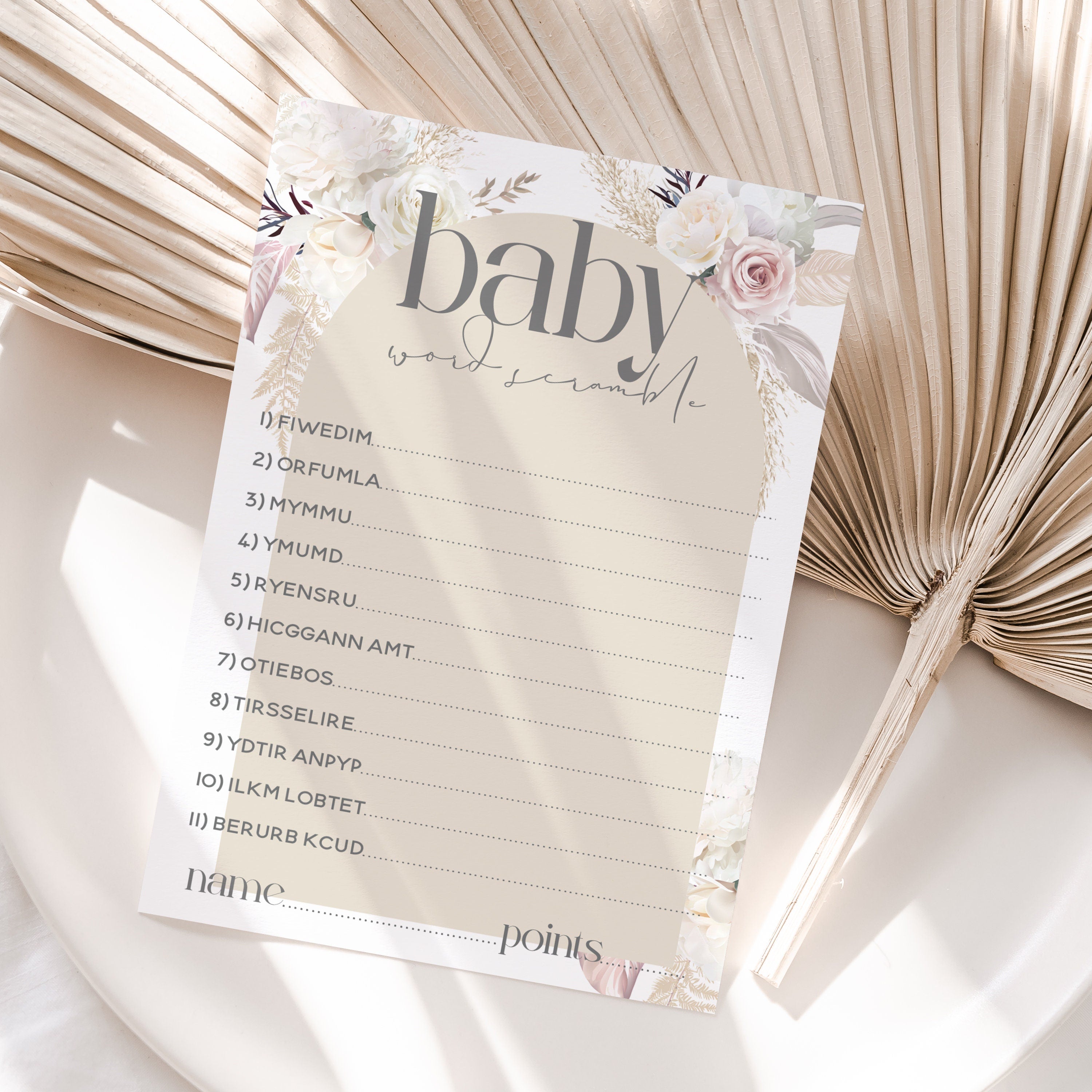 Boho Pampas Grass Word Scramble Game Cards