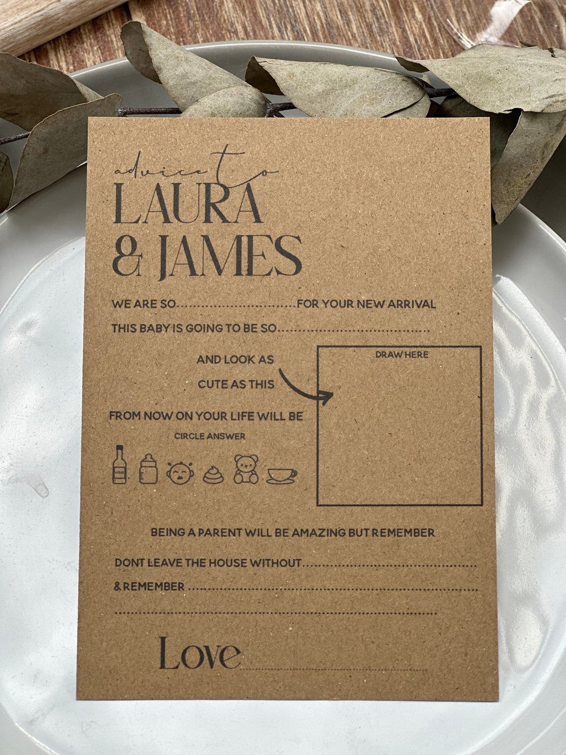 Kraft Card Personalised Baby Shower Advice To Parents Cards