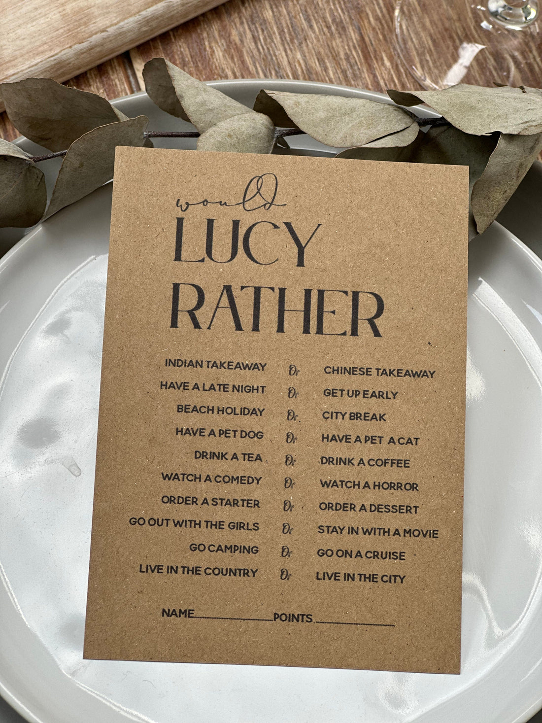 Kraft Card Personalised Baby Shower Would She Rather Cards