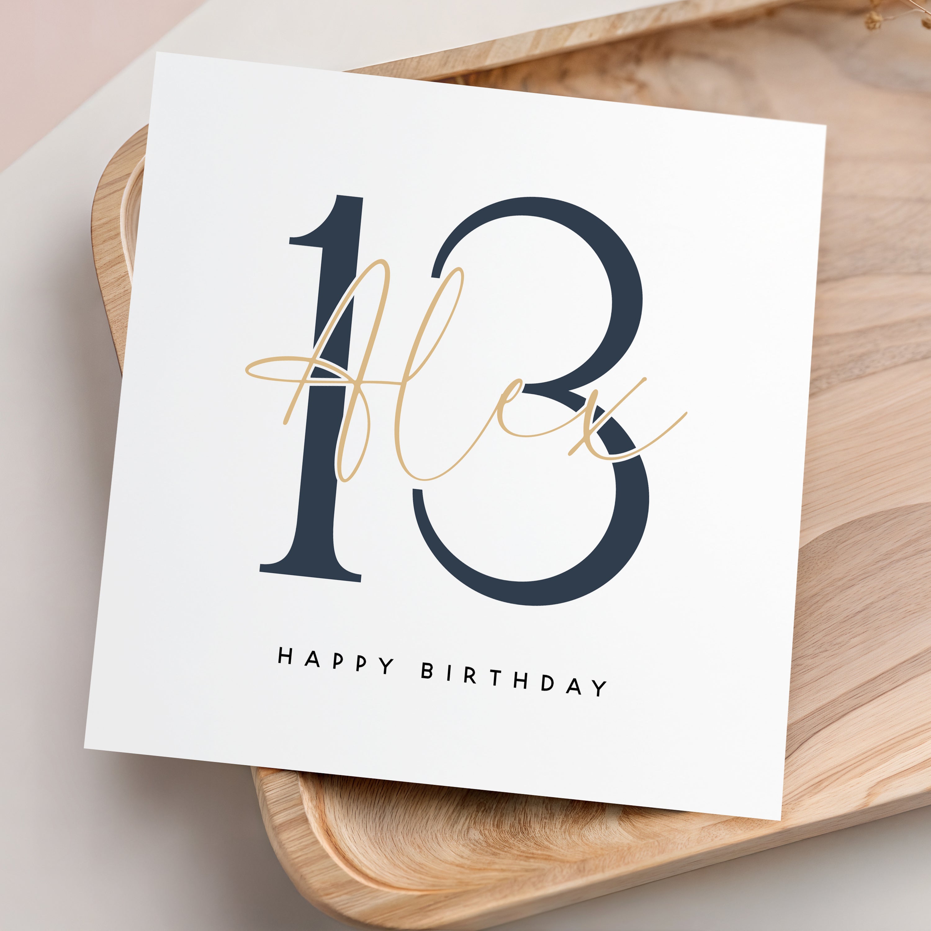 Personalised Any Age Birthday Card Script &amp; Navy Minimal