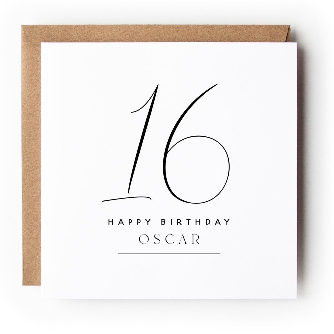 Black &amp; White Minimal Script Birthday Card Any Age