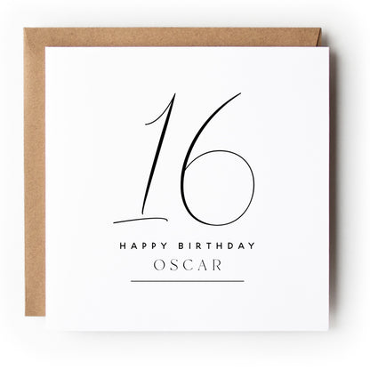 Black &amp; White Minimal Script Birthday Card Any Age