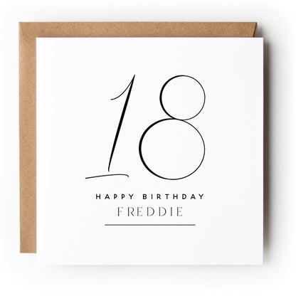 Black &amp; White Minimal Script Birthday Card Any Age