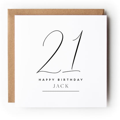 Black &amp; White Minimal Script Birthday Card Any Age