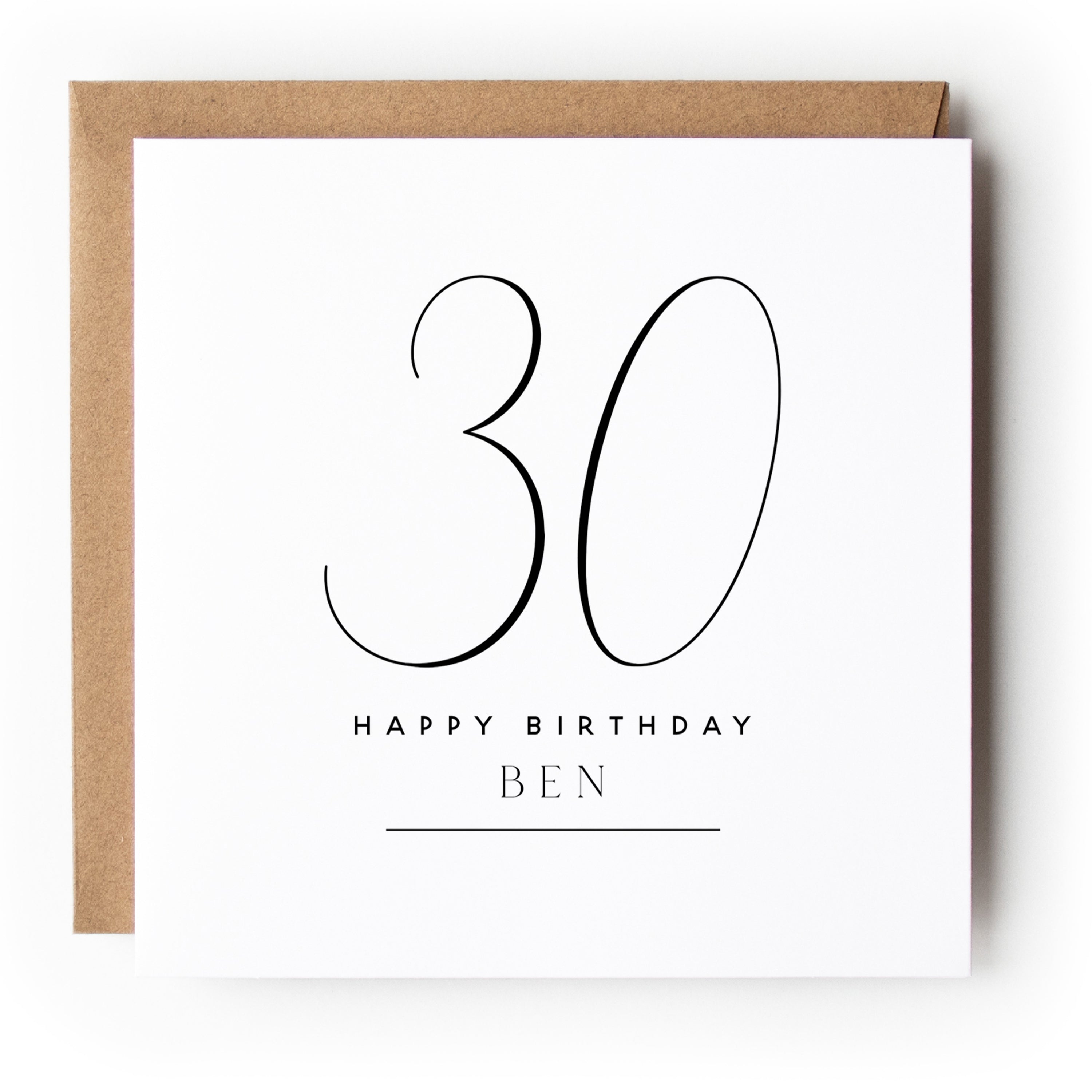 Black &amp; White Minimal Script Birthday Card Any Age
