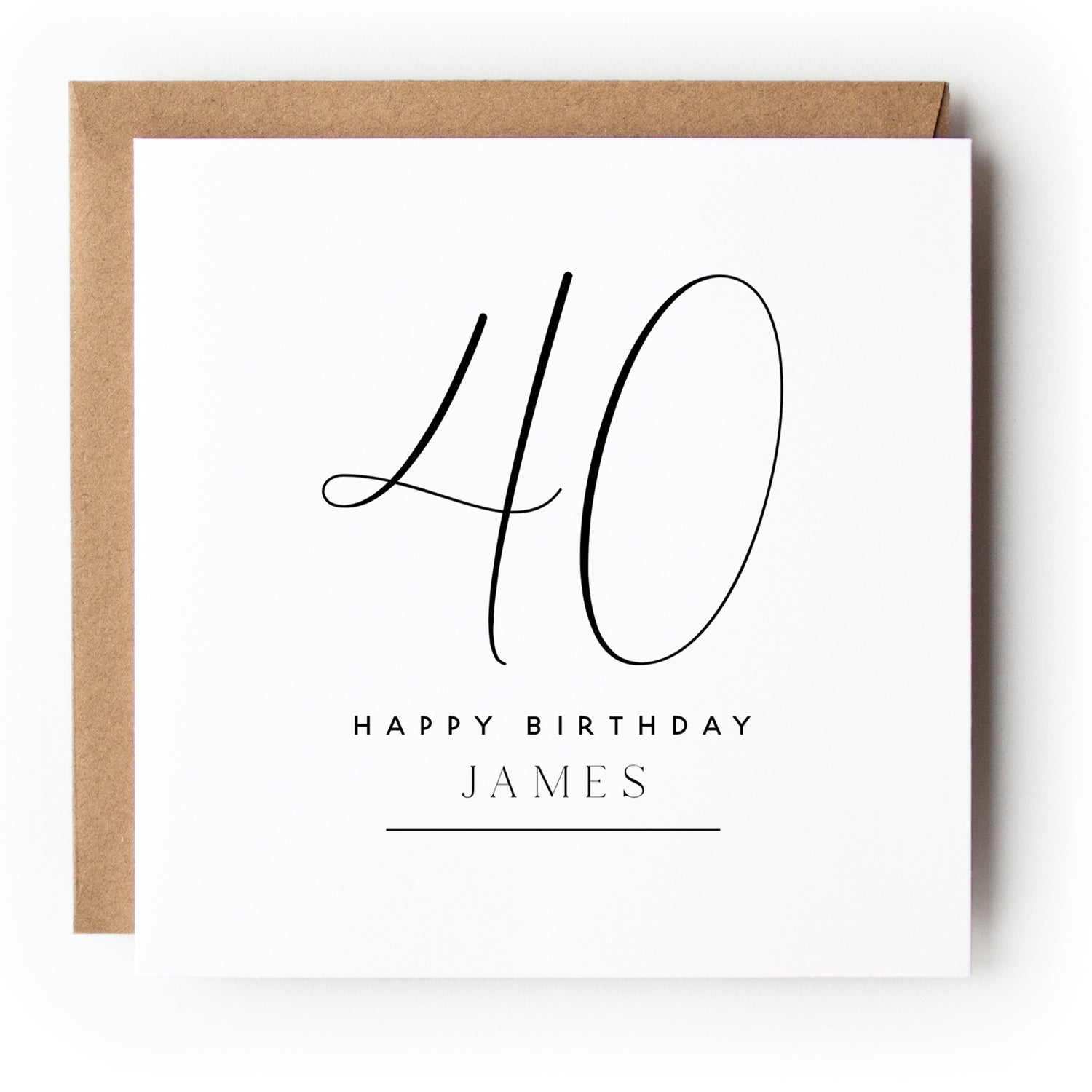 Black &amp; White Minimal Script Birthday Card Any Age