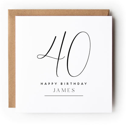 Black &amp; White Minimal Script Birthday Card Any Age