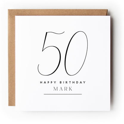 Black &amp; White Minimal Script Birthday Card Any Age
