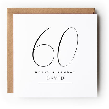 Black &amp; White Minimal Script Birthday Card Any Age