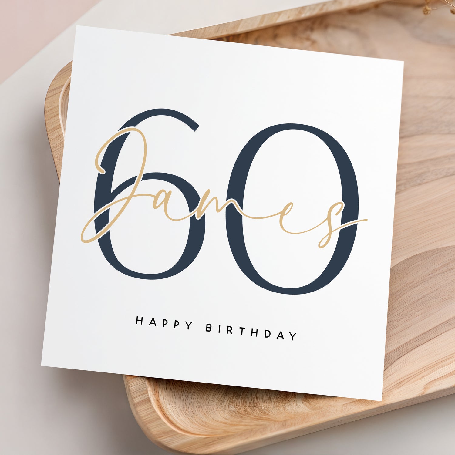 Personalised Any Age Birthday Card Script &amp; Navy Minimal