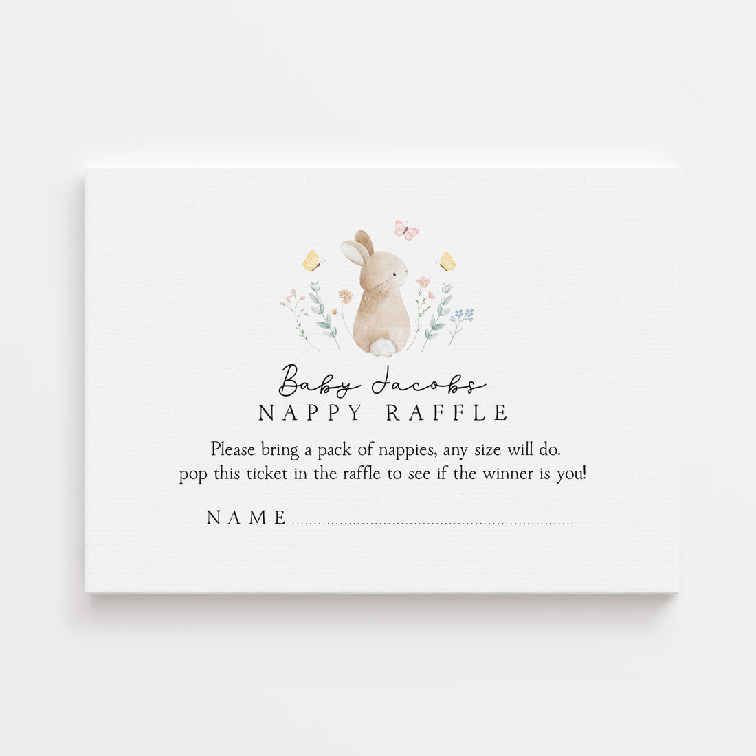 Cute Bunny Rabbit Nappy Raffle Game Personalised Card A6