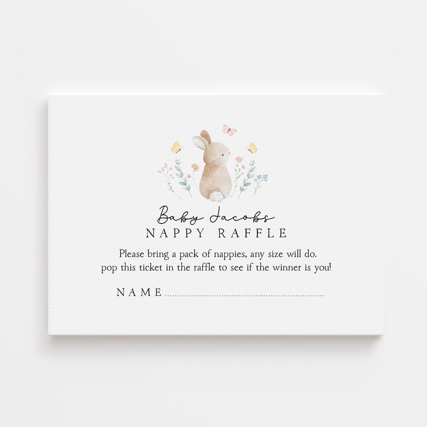 Cute Bunny Rabbit Nappy Raffle Game Personalised Card A6