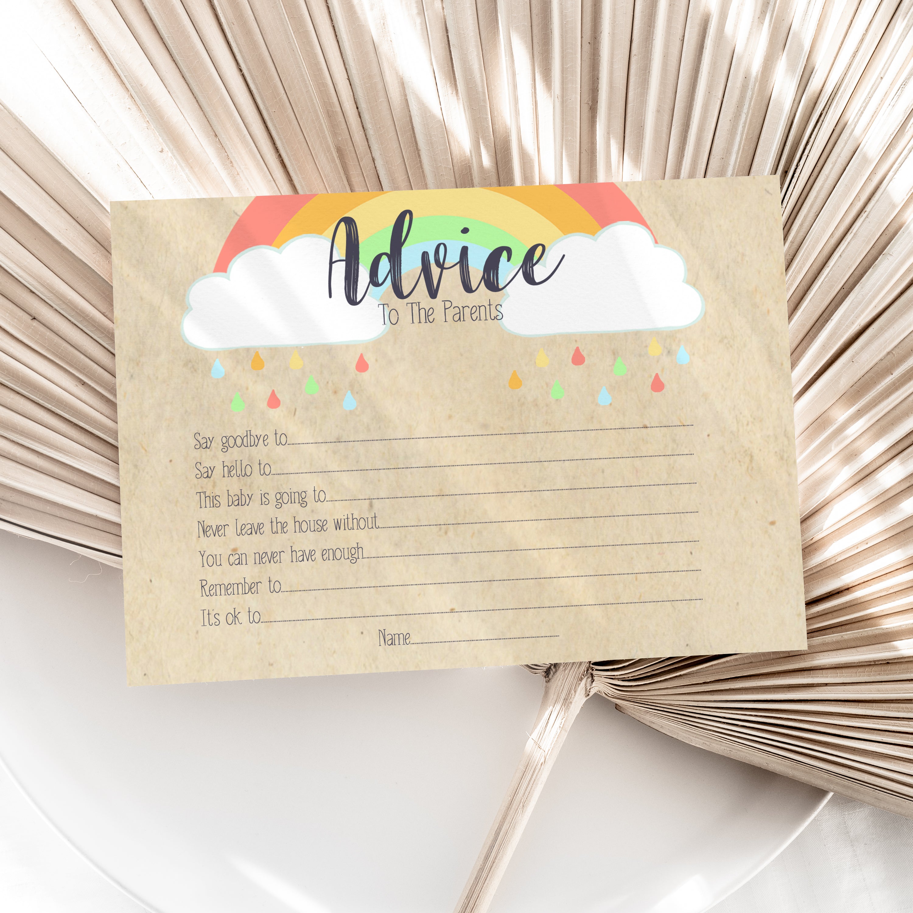 Rainbow Kraft Effect Baby Shower Advice To The Parents Cards