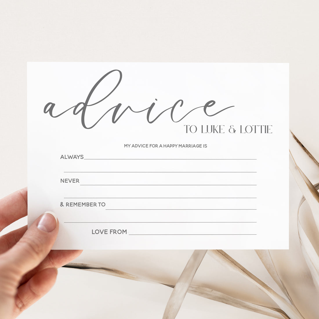 Personalised elegant white Wedding Advice To The Bride and Groom Cards