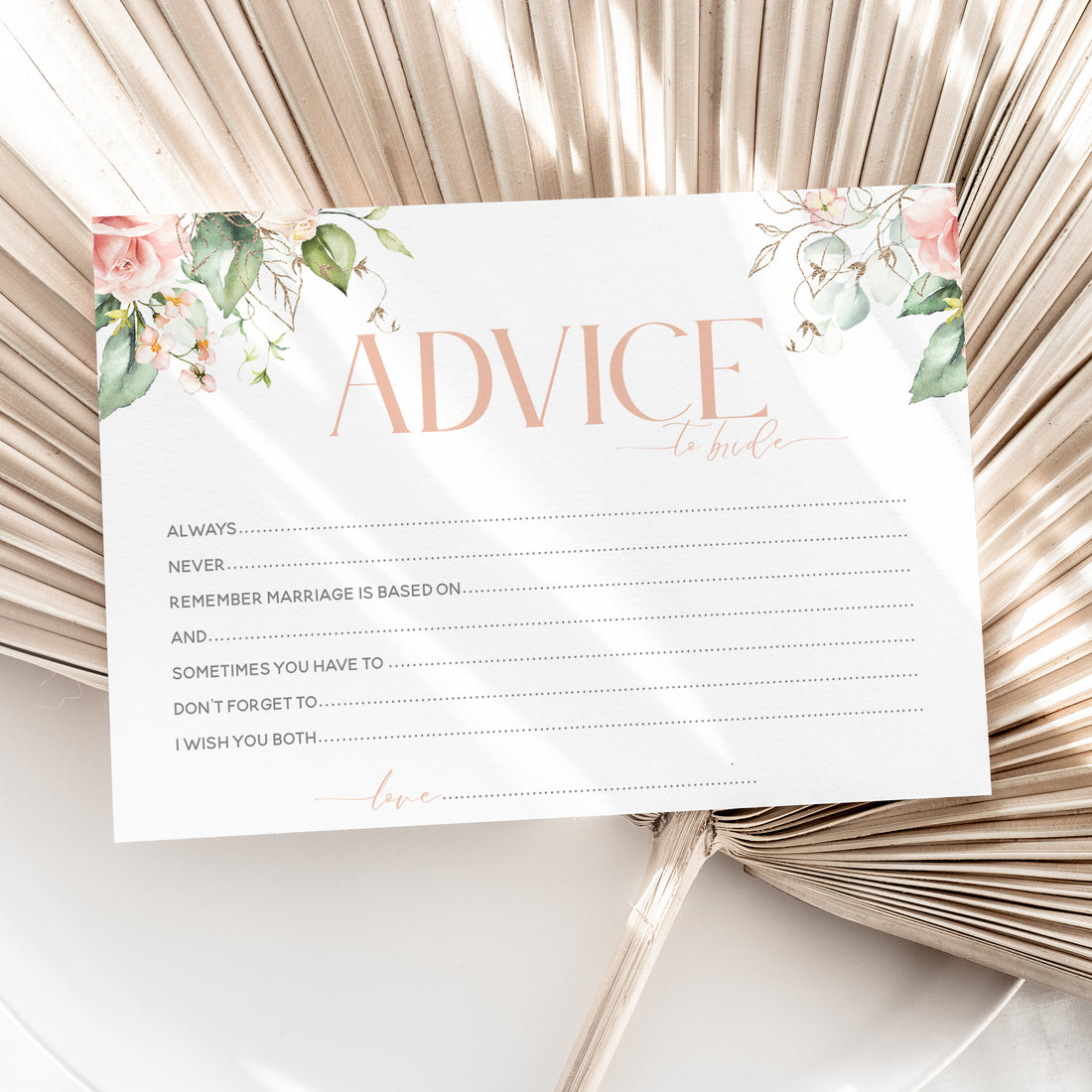 Boho Floral Rose Hen Advice To Bride Cards