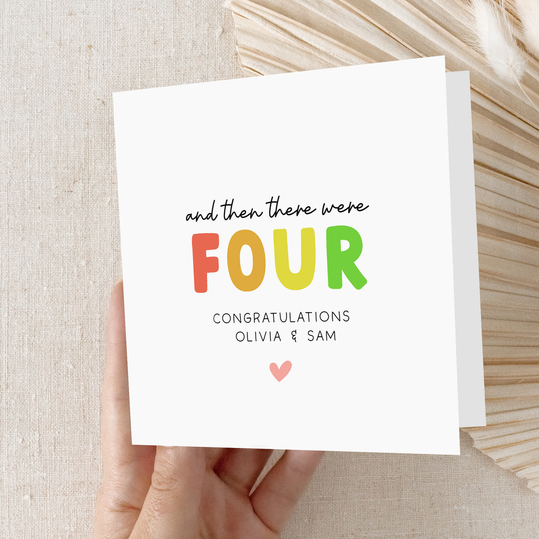 Pregnancy Congratulations Card "And THEN THERE Were four" Rainbow font