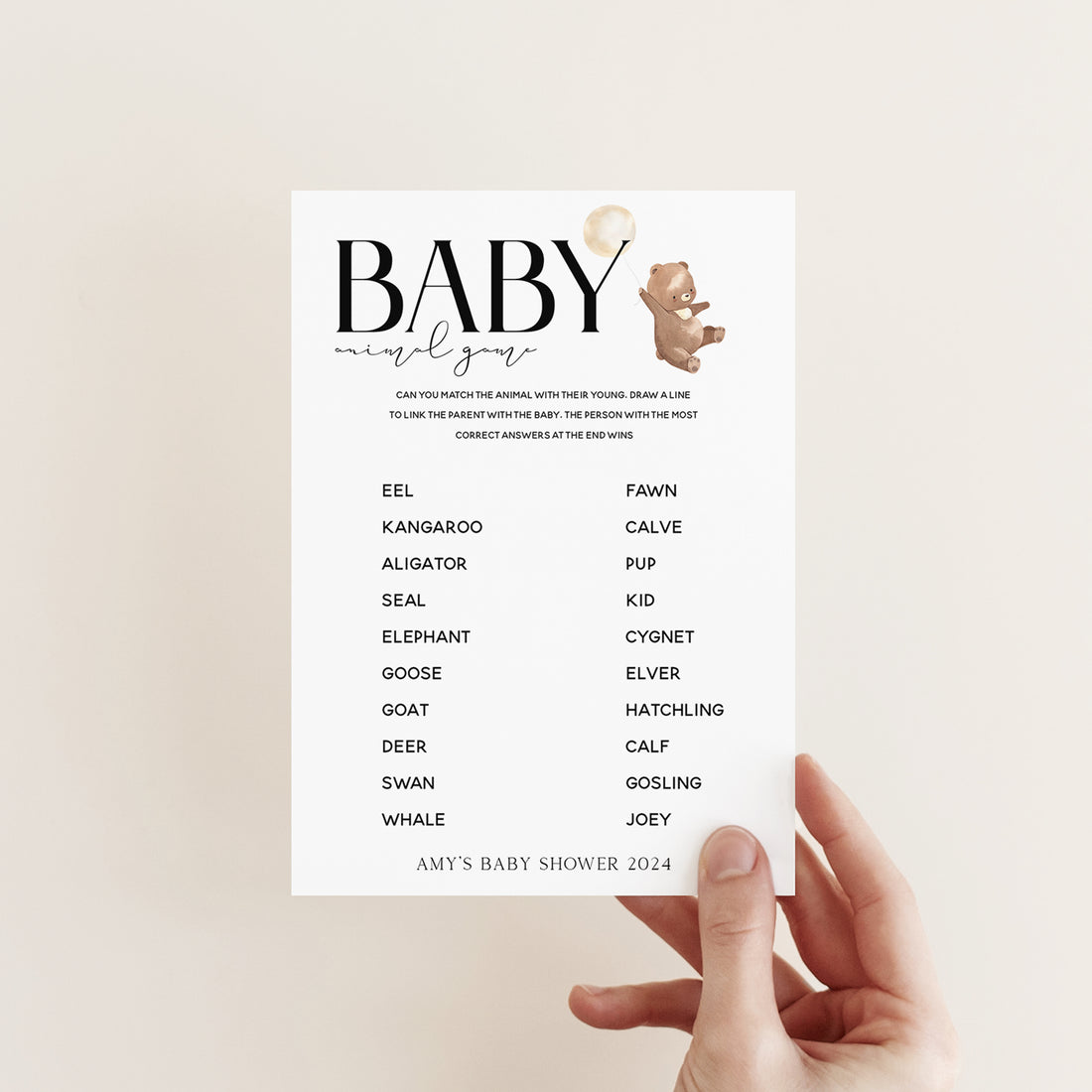 Personalised Teddy Bear Animal Match Game Cards